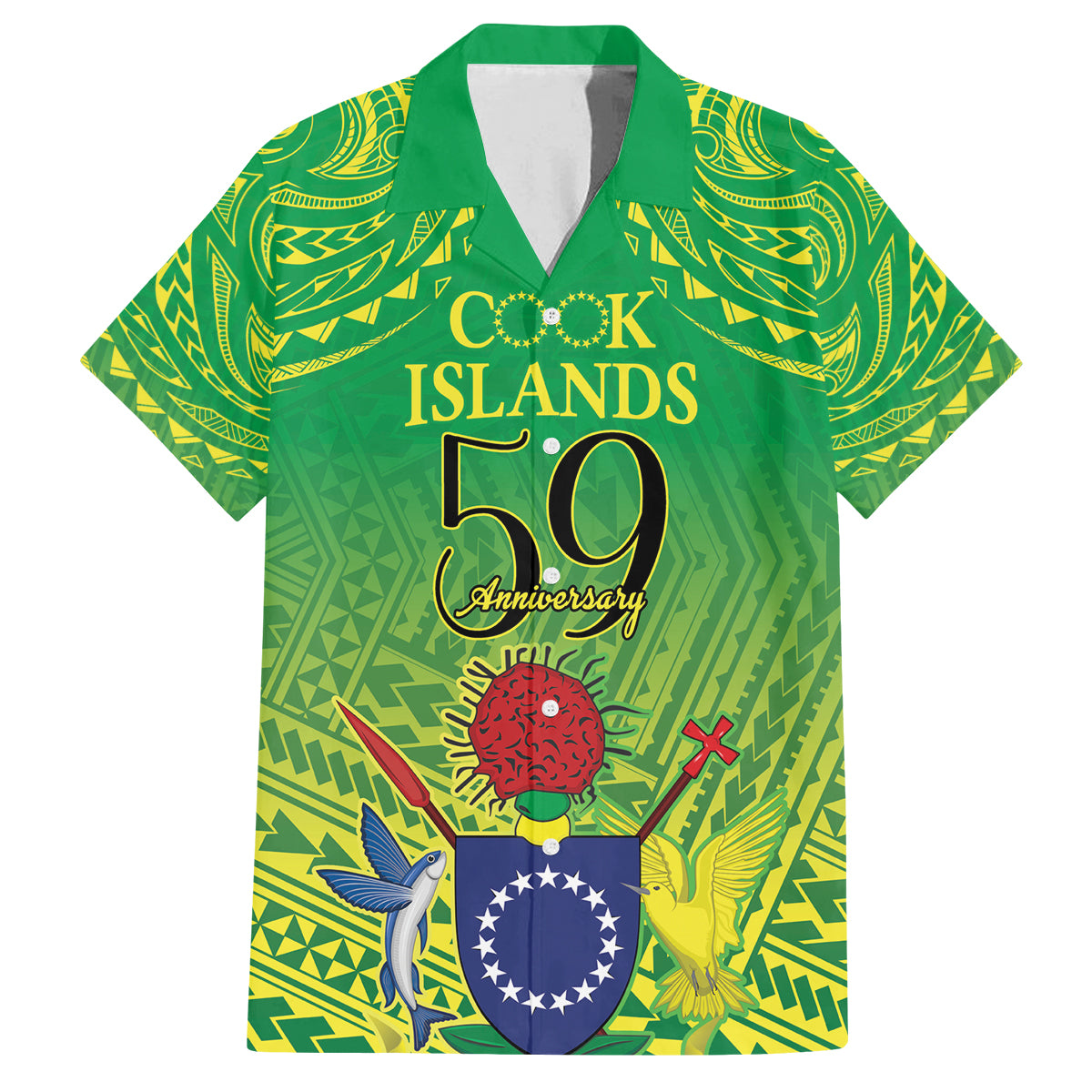 Cook Islands Constitution Day Family Matching Off Shoulder Maxi Dress and Hawaiian Shirt Kuki Airani Since 1965 LT9 Dad's Shirt - Short Sleeve Green - Polynesian Pride