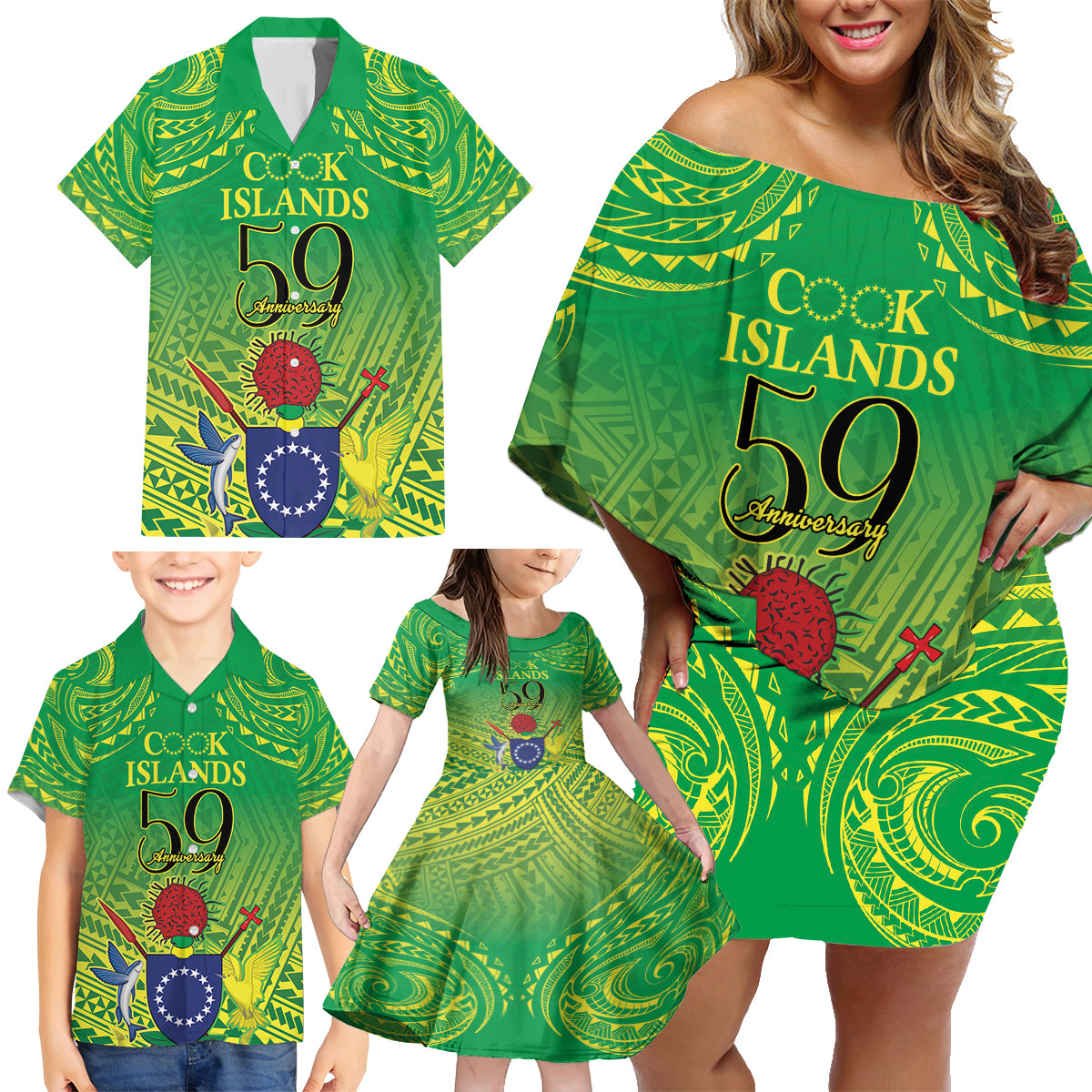 Cook Islands Constitution Day Family Matching Off Shoulder Short Dress and Hawaiian Shirt Kuki Airani Since 1965 LT9 - Polynesian Pride