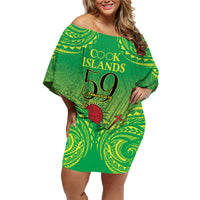 Cook Islands Constitution Day Family Matching Off Shoulder Short Dress and Hawaiian Shirt Kuki Airani Since 1965 LT9 Mom's Dress Green - Polynesian Pride