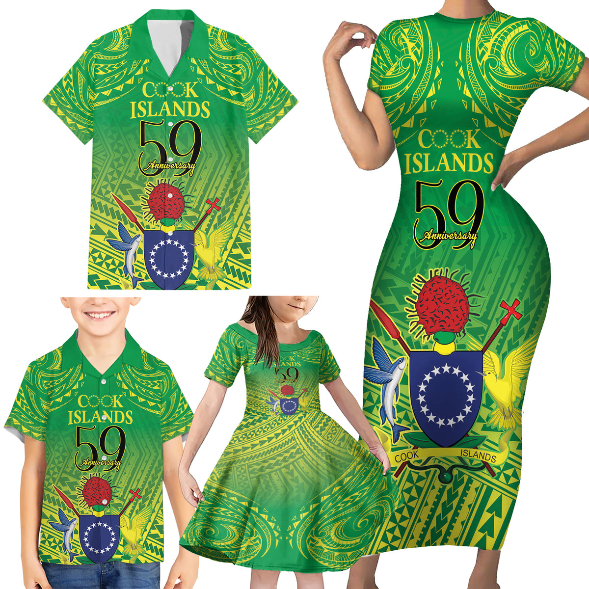 Cook Islands Constitution Day Family Matching Short Sleeve Bodycon Dress and Hawaiian Shirt Kuki Airani Since 1965 LT9 - Polynesian Pride