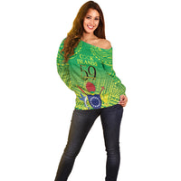 Cook Islands Constitution Day Off Shoulder Sweater Kuki Airani Since 1965