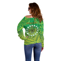 Cook Islands Constitution Day Off Shoulder Sweater Kuki Airani Since 1965