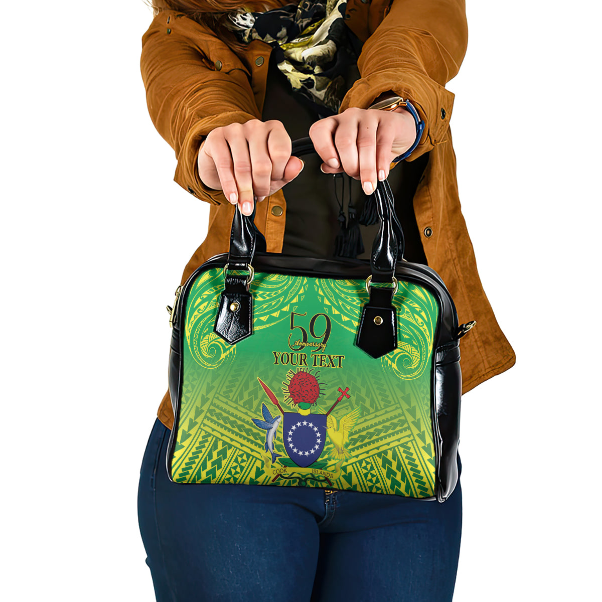 Cook Islands Constitution Day Shoulder Handbag Kuki Airani Since 1965 LT9 One Size Green - Polynesian Pride