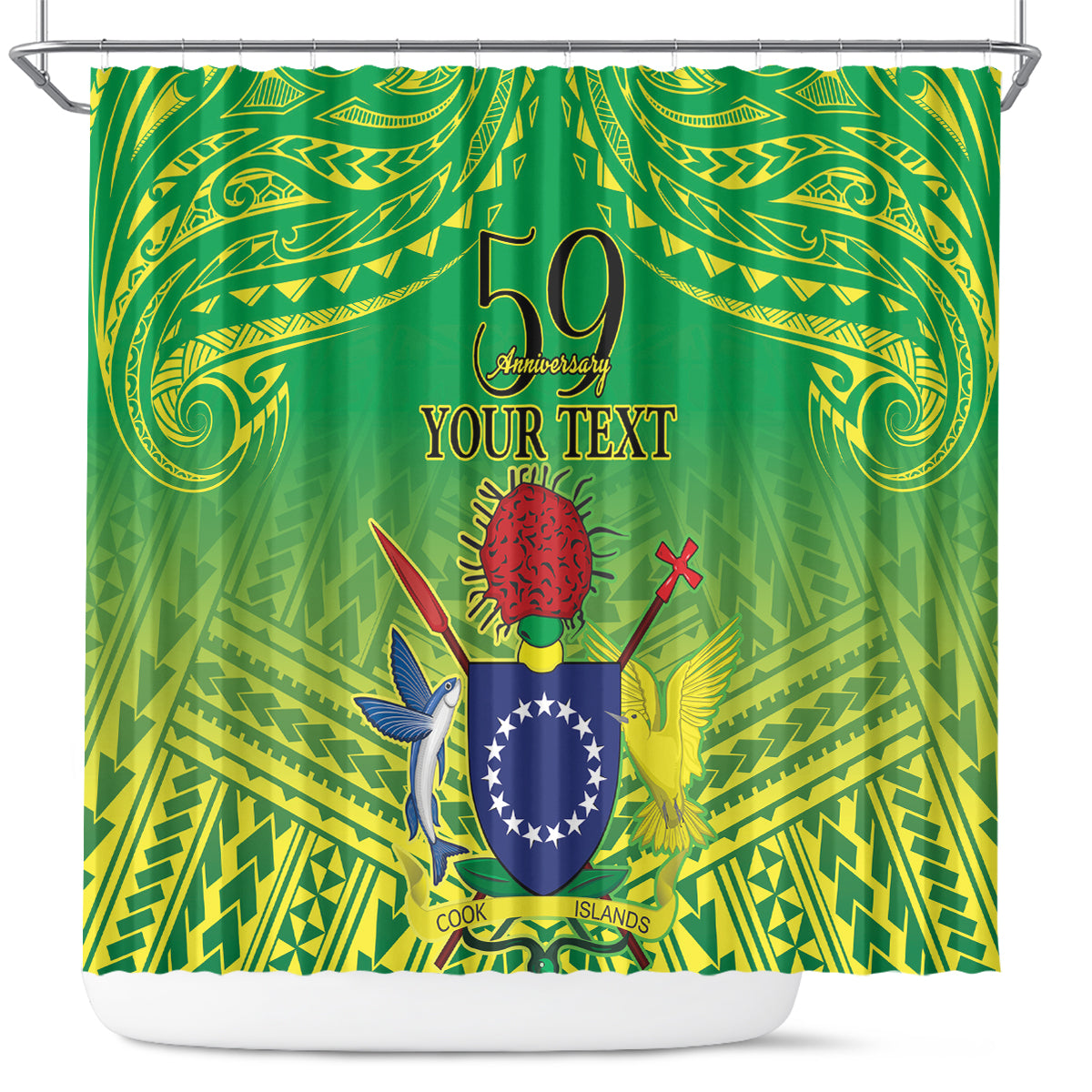 Cook Islands Constitution Day Shower Curtain Kuki Airani Since 1965 LT9 Green - Polynesian Pride