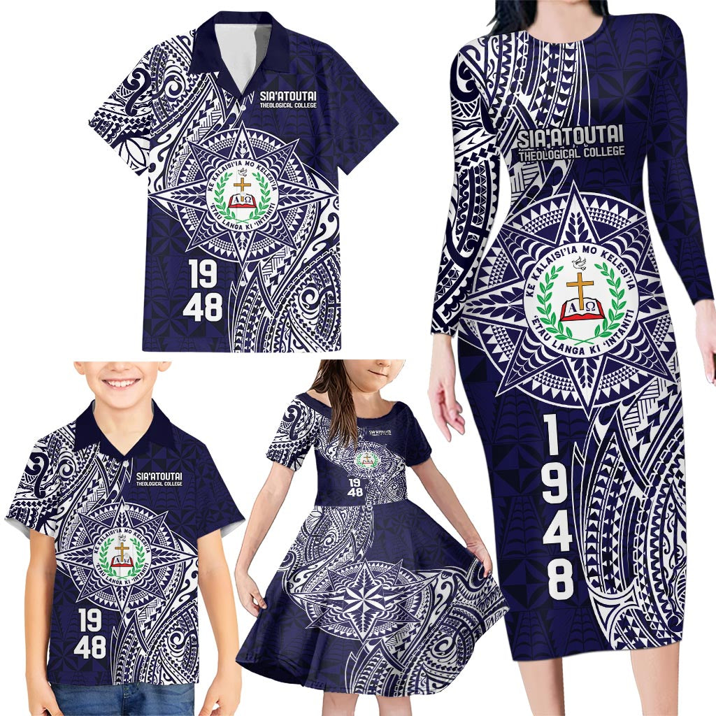 Personalised Tonga Sia'atoutai Theological College Family Matching Long Sleeve Bodycon Dress and Hawaiian Shirt Since 1948 Special Kupesi Pattern LT9 - Polynesian Pride