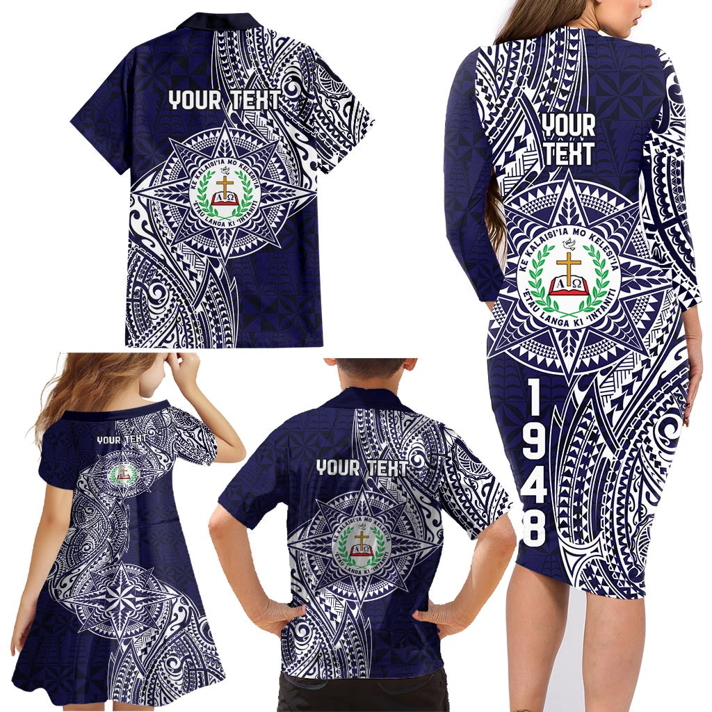 Personalised Tonga Sia'atoutai Theological College Family Matching Long Sleeve Bodycon Dress and Hawaiian Shirt Since 1948 Special Kupesi Pattern LT9 - Polynesian Pride