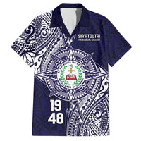 Personalised Tonga Sia'atoutai Theological College Family Matching Off The Shoulder Long Sleeve Dress and Hawaiian Shirt Since 1948 Special Kupesi Pattern LT9 Dad's Shirt - Short Sleeve Navy - Polynesian Pride