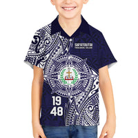 Personalised Tonga Sia'atoutai Theological College Family Matching Off The Shoulder Long Sleeve Dress and Hawaiian Shirt Since 1948 Special Kupesi Pattern LT9 Son's Shirt Navy - Polynesian Pride