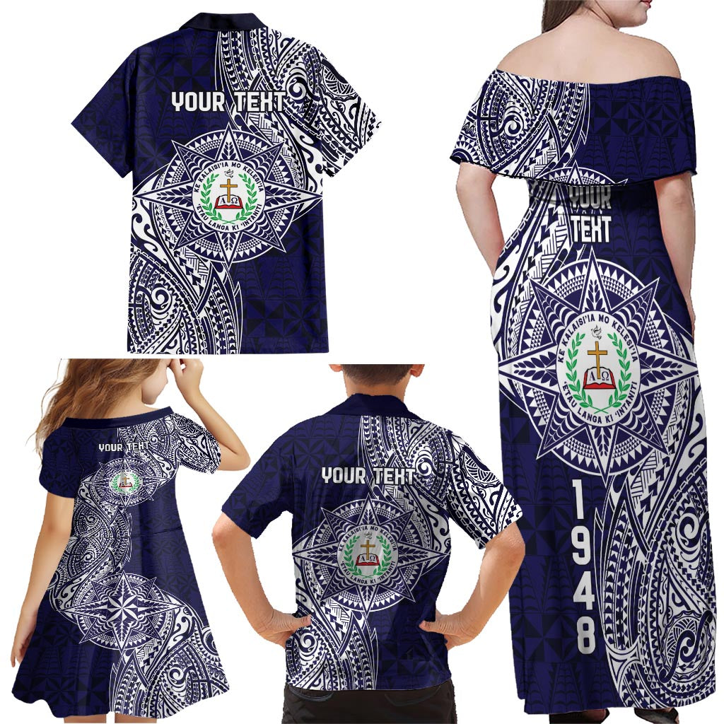 Personalised Tonga Sia'atoutai Theological College Family Matching Off Shoulder Maxi Dress and Hawaiian Shirt Since 1948 Special Kupesi Pattern LT9 - Polynesian Pride