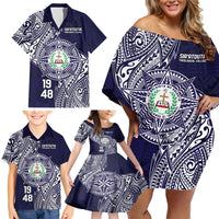 Personalised Tonga Sia'atoutai Theological College Family Matching Off Shoulder Short Dress and Hawaiian Shirt Since 1948 Special Kupesi Pattern LT9 - Polynesian Pride