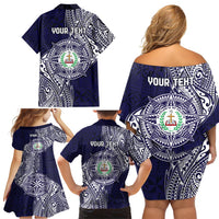 Personalised Tonga Sia'atoutai Theological College Family Matching Off Shoulder Short Dress and Hawaiian Shirt Since 1948 Special Kupesi Pattern LT9 - Polynesian Pride