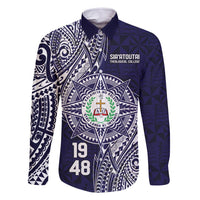 Personalised Tonga Sia'atoutai Theological College Family Matching Off Shoulder Short Dress and Hawaiian Shirt Since 1948 Special Kupesi Pattern LT9 Dad's Shirt - Long Sleeve Navy - Polynesian Pride