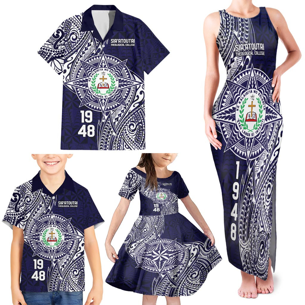Personalised Tonga Sia'atoutai Theological College Family Matching Tank Maxi Dress and Hawaiian Shirt Since 1948 Special Kupesi Pattern LT9 - Polynesian Pride