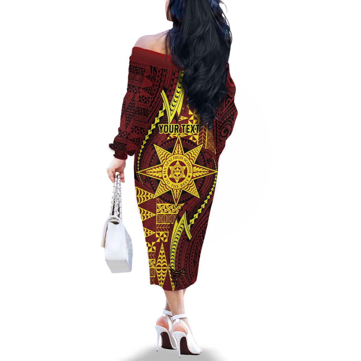 Personalised Tonga Haapai High School Family Matching Off The Shoulder Long Sleeve Dress and Hawaiian Shirt Special Kupesi Pattern