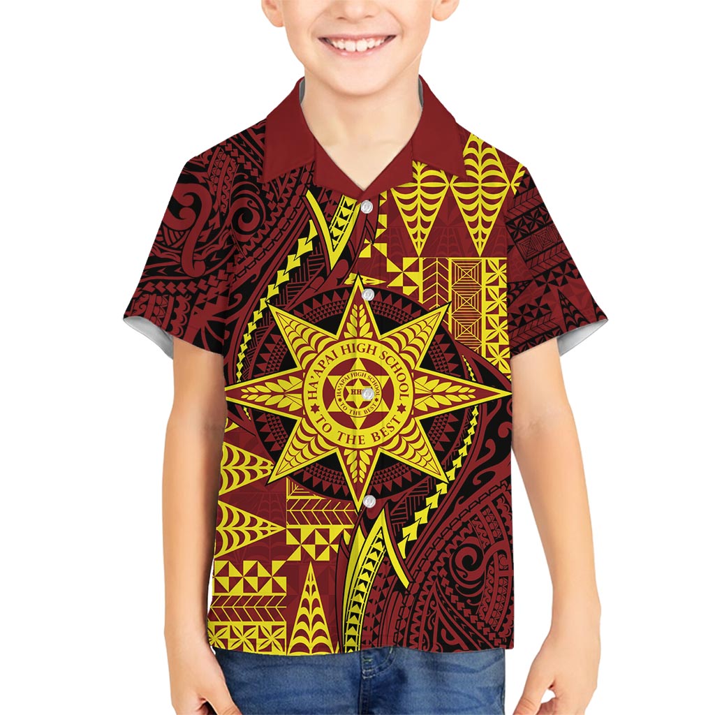 Personalised Tonga Haapai High School Family Matching Off Shoulder Maxi Dress and Hawaiian Shirt Special Kupesi Pattern