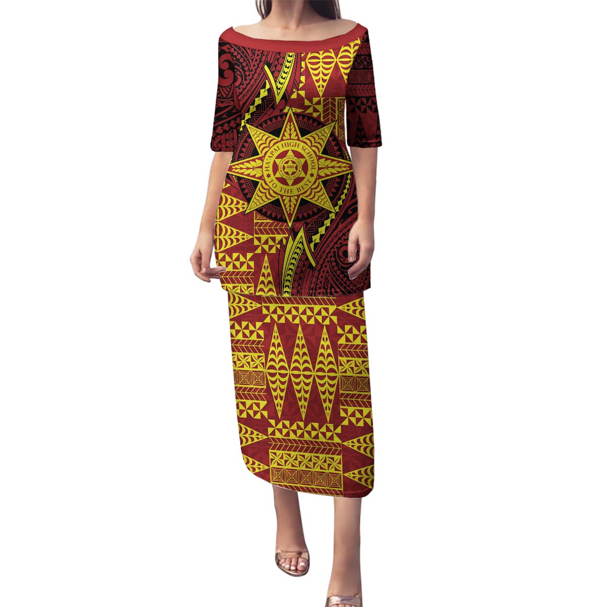 Personalised Tonga Haapai High School Family Matching Puletasi and Hawaiian Shirt Special Kupesi Pattern