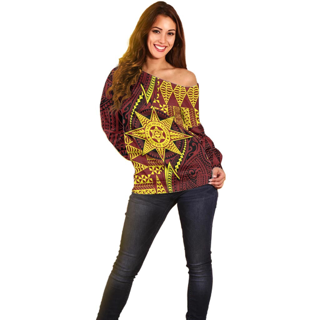 Personalised Tonga Haapai High School Off Shoulder Sweater Special Kupesi Pattern