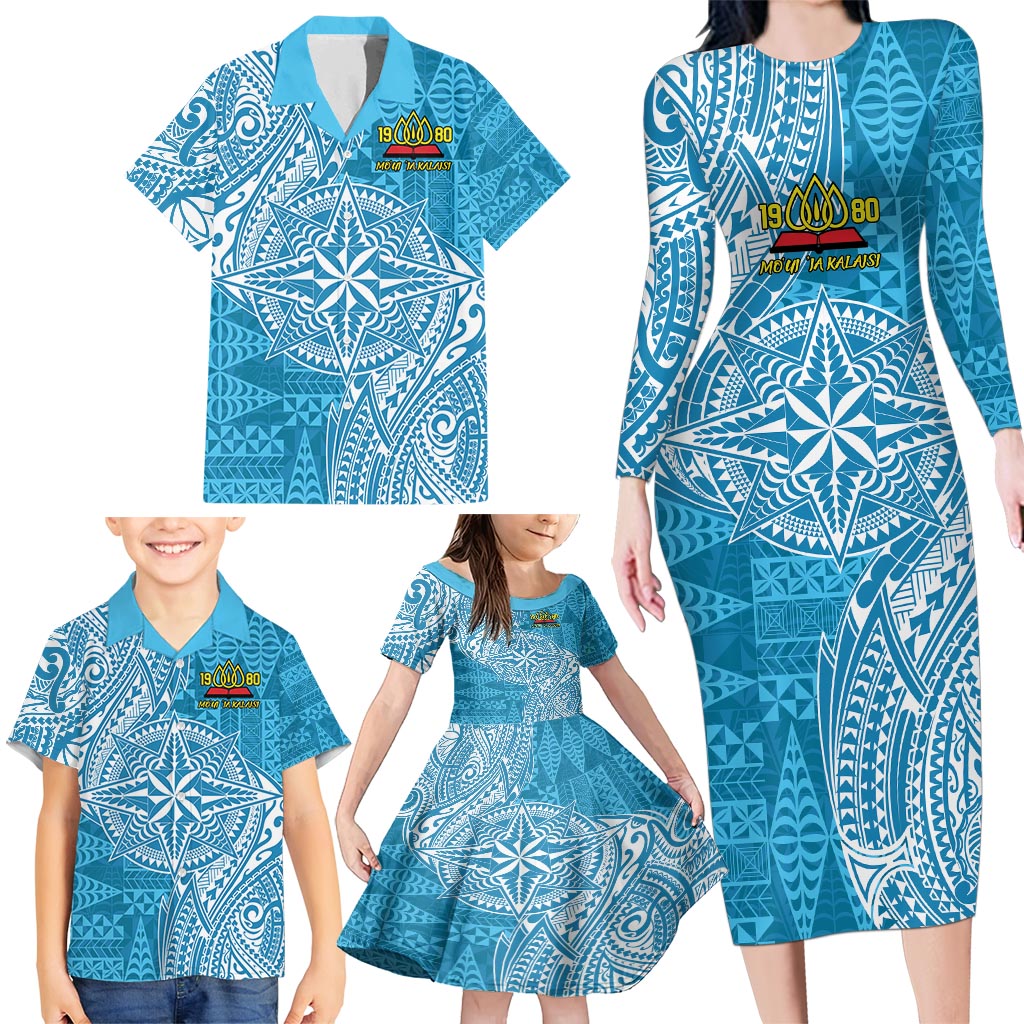 Personalised Tonga Lavengamalie College Family Matching Long Sleeve Bodycon Dress and Hawaiian Shirt Since 1980 Special Kupesi Pattern LT9 - Polynesian Pride