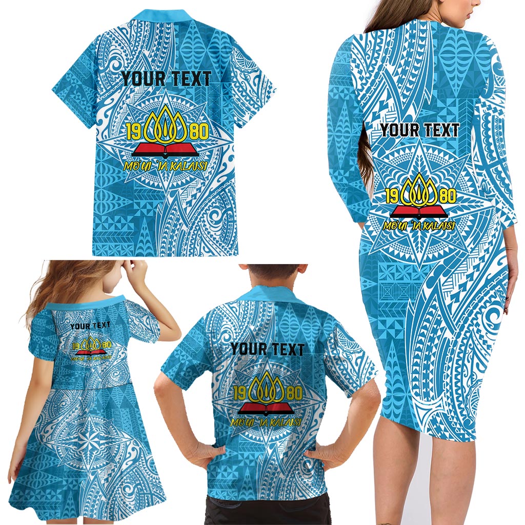 Personalised Tonga Lavengamalie College Family Matching Long Sleeve Bodycon Dress and Hawaiian Shirt Since 1980 Special Kupesi Pattern LT9 - Polynesian Pride