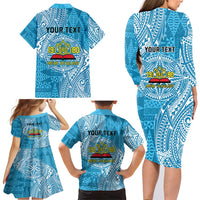 Personalised Tonga Lavengamalie College Family Matching Long Sleeve Bodycon Dress and Hawaiian Shirt Since 1980 Special Kupesi Pattern LT9 - Polynesian Pride