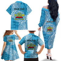 Personalised Tonga Lavengamalie College Family Matching Off The Shoulder Long Sleeve Dress and Hawaiian Shirt Since 1980 Special Kupesi Pattern LT9 - Polynesian Pride