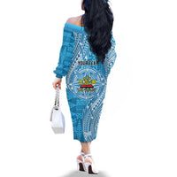 Personalised Tonga Lavengamalie College Family Matching Off The Shoulder Long Sleeve Dress and Hawaiian Shirt Since 1980 Special Kupesi Pattern LT9 - Polynesian Pride