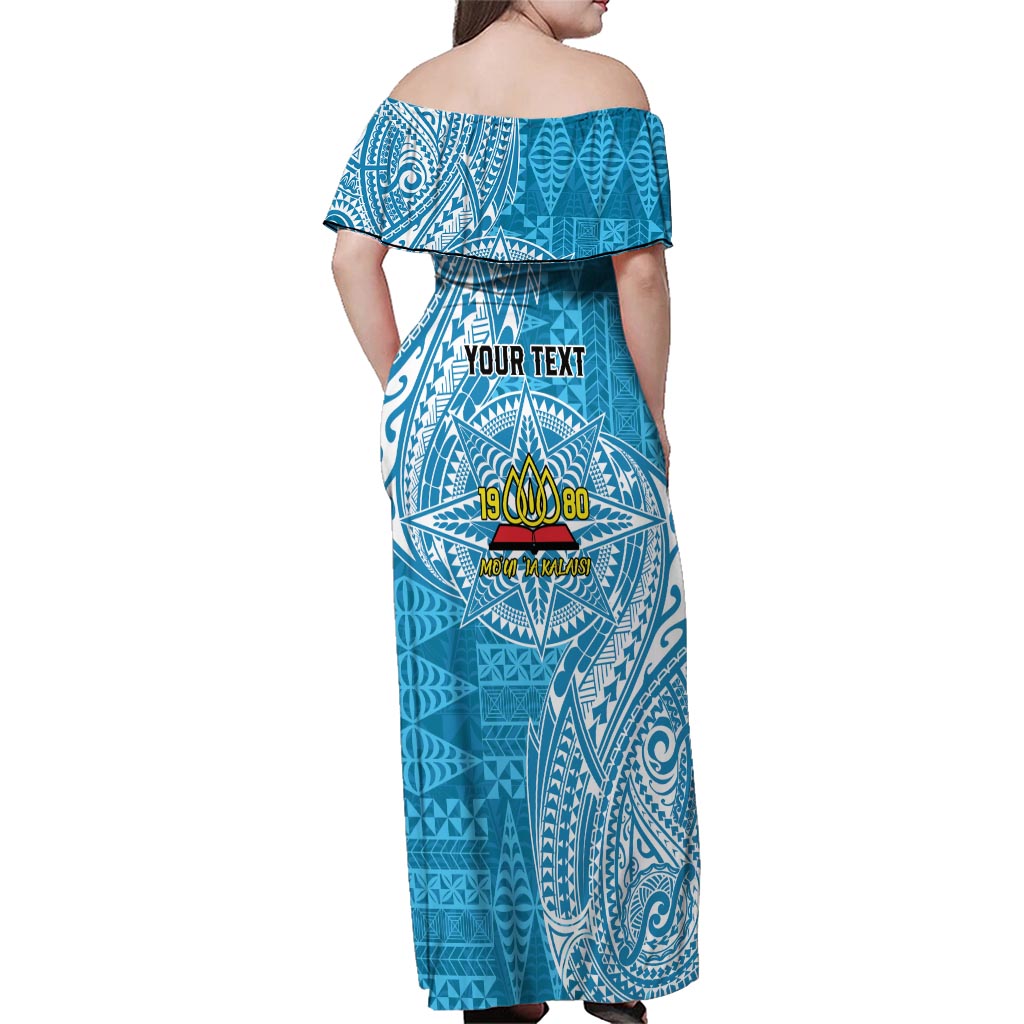 Personalised Tonga Lavengamalie College Family Matching Off Shoulder Maxi Dress and Hawaiian Shirt Since 1980 Special Kupesi Pattern LT9 - Polynesian Pride
