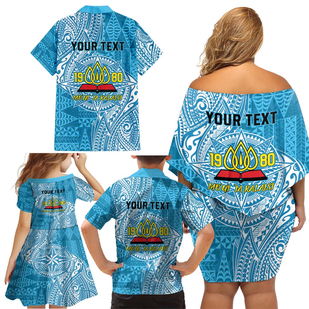 Personalised Tonga Lavengamalie College Family Matching Off Shoulder Short Dress and Hawaiian Shirt Since 1980 Special Kupesi Pattern LT9 - Polynesian Pride