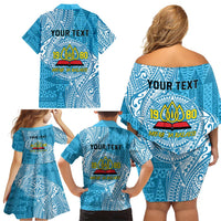 Personalised Tonga Lavengamalie College Family Matching Off Shoulder Short Dress and Hawaiian Shirt Since 1980 Special Kupesi Pattern LT9 - Polynesian Pride