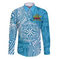 Personalised Tonga Lavengamalie College Family Matching Tank Maxi Dress and Hawaiian Shirt Since 1980 Special Kupesi Pattern LT9 Dad's Shirt - Long Sleeve Blue - Polynesian Pride