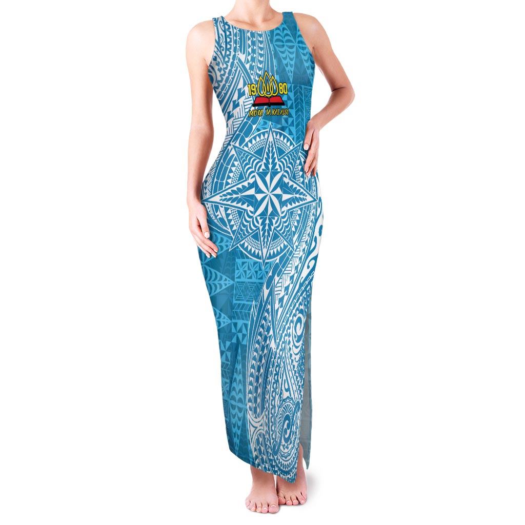 Personalised Tonga Lavengamalie College Family Matching Tank Maxi Dress and Hawaiian Shirt Since 1980 Special Kupesi Pattern LT9 Mom's Dress Blue - Polynesian Pride