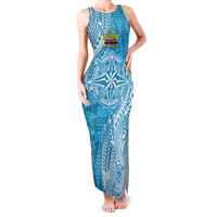 Personalised Tonga Lavengamalie College Family Matching Tank Maxi Dress and Hawaiian Shirt Since 1980 Special Kupesi Pattern LT9 Mom's Dress Blue - Polynesian Pride