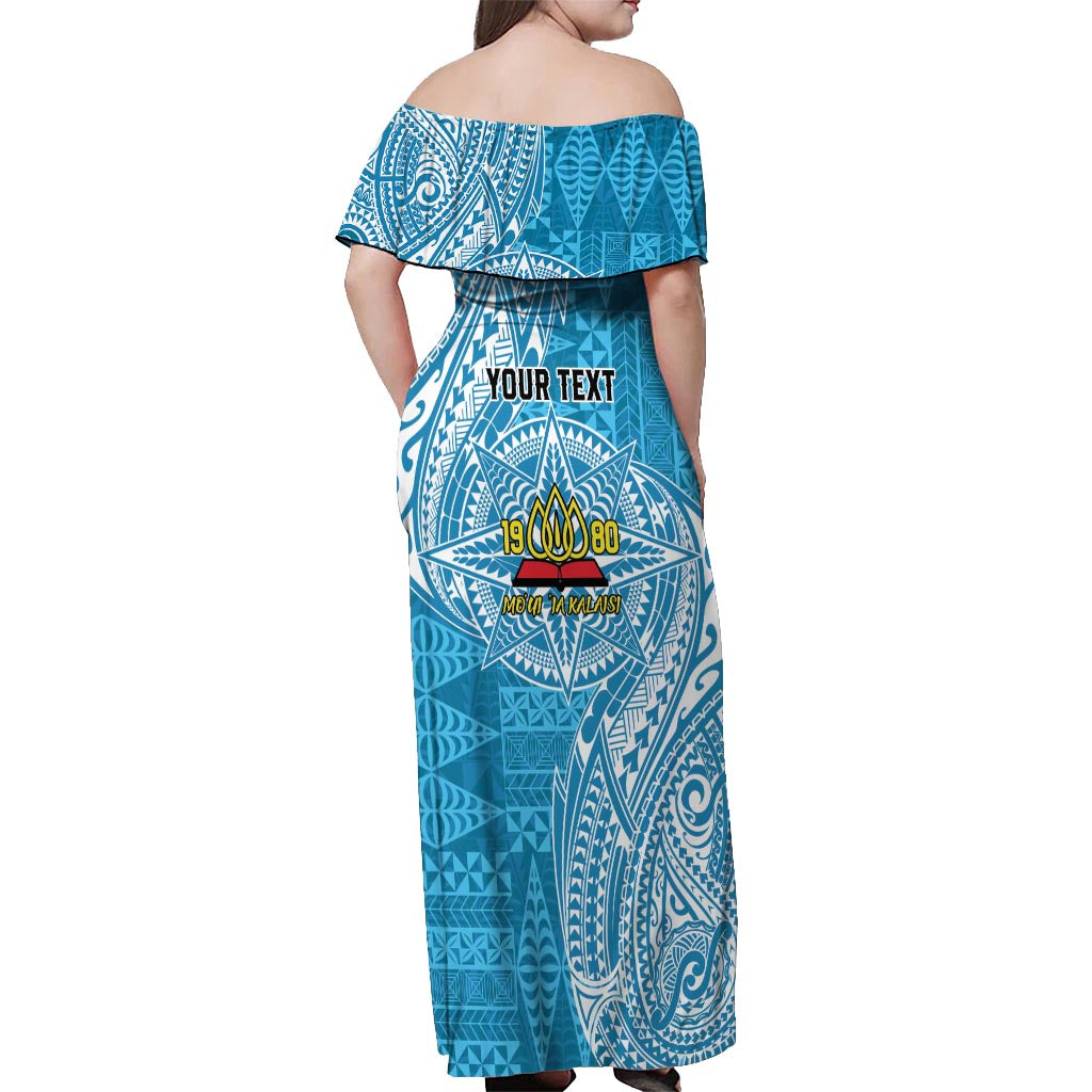 Personalised Tonga Lavengamalie College Off Shoulder Maxi Dress Since 1980 Special Kupesi Pattern LT9 - Polynesian Pride