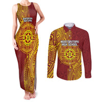 Personalised Tonga Niuatoputapu High School Couples Matching Tank Maxi Dress and Long Sleeve Button Shirt Special Kupesi Pattern