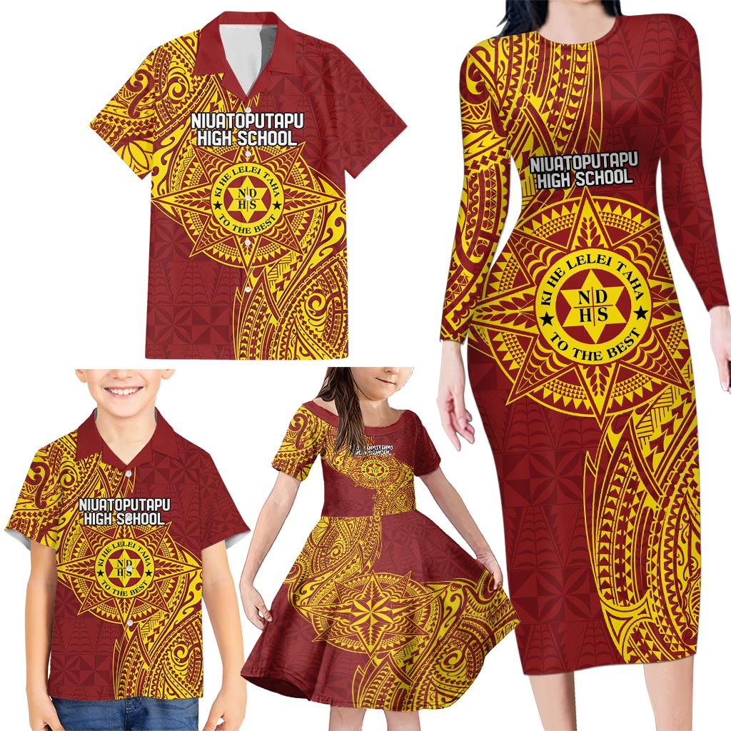 Personalised Tonga Niuatoputapu High School Family Matching Long Sleeve Bodycon Dress and Hawaiian Shirt Special Kupesi Pattern LT9 - Polynesian Pride