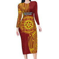 Personalised Tonga Niuatoputapu High School Family Matching Long Sleeve Bodycon Dress and Hawaiian Shirt Special Kupesi Pattern LT9 Mom's Dress Gold - Polynesian Pride