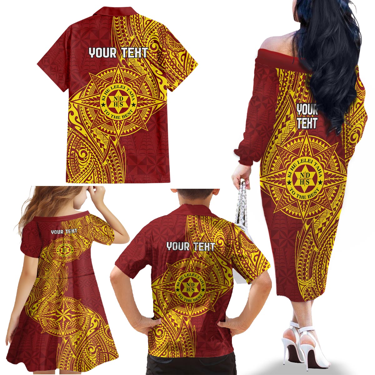 Personalised Tonga Niuatoputapu High School Family Matching Off The Shoulder Long Sleeve Dress and Hawaiian Shirt Special Kupesi Pattern LT9 - Polynesian Pride