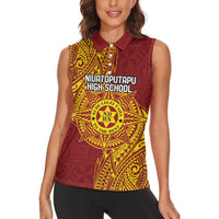 Personalised Tonga Niuatoputapu High School Women Sleeveless Polo Shirt Special Kupesi Pattern