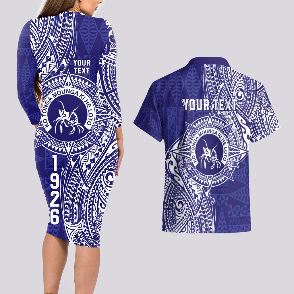 Personalised Tonga Queen Salote College Couples Matching Long Sleeve Bodycon Dress and Hawaiian Shirt Kolisi Fefine 1926 Special Kupesi Pattern LT9 - Polynesian Pride