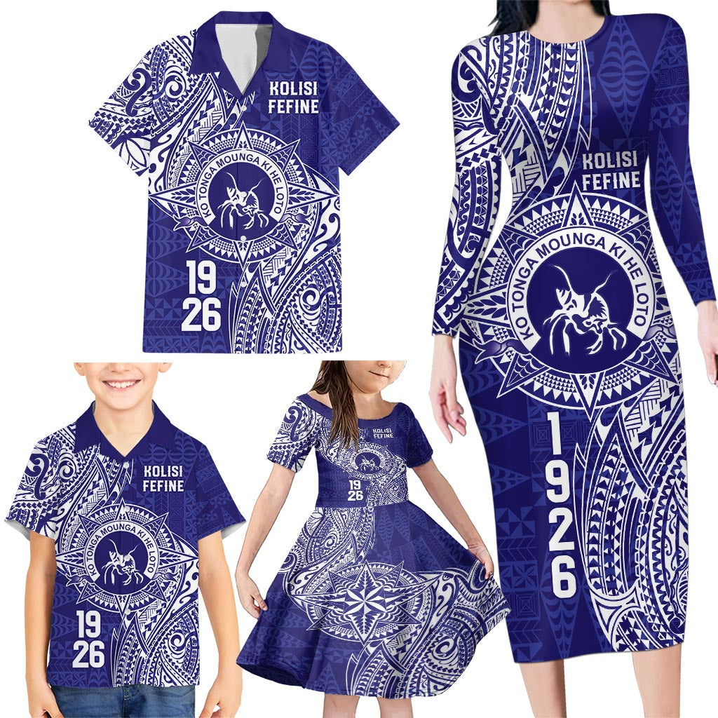 Personalised Tonga Queen Salote College Family Matching Long Sleeve Bodycon Dress and Hawaiian Shirt Kolisi Fefine 1926 Special Kupesi Pattern LT9 - Polynesian Pride