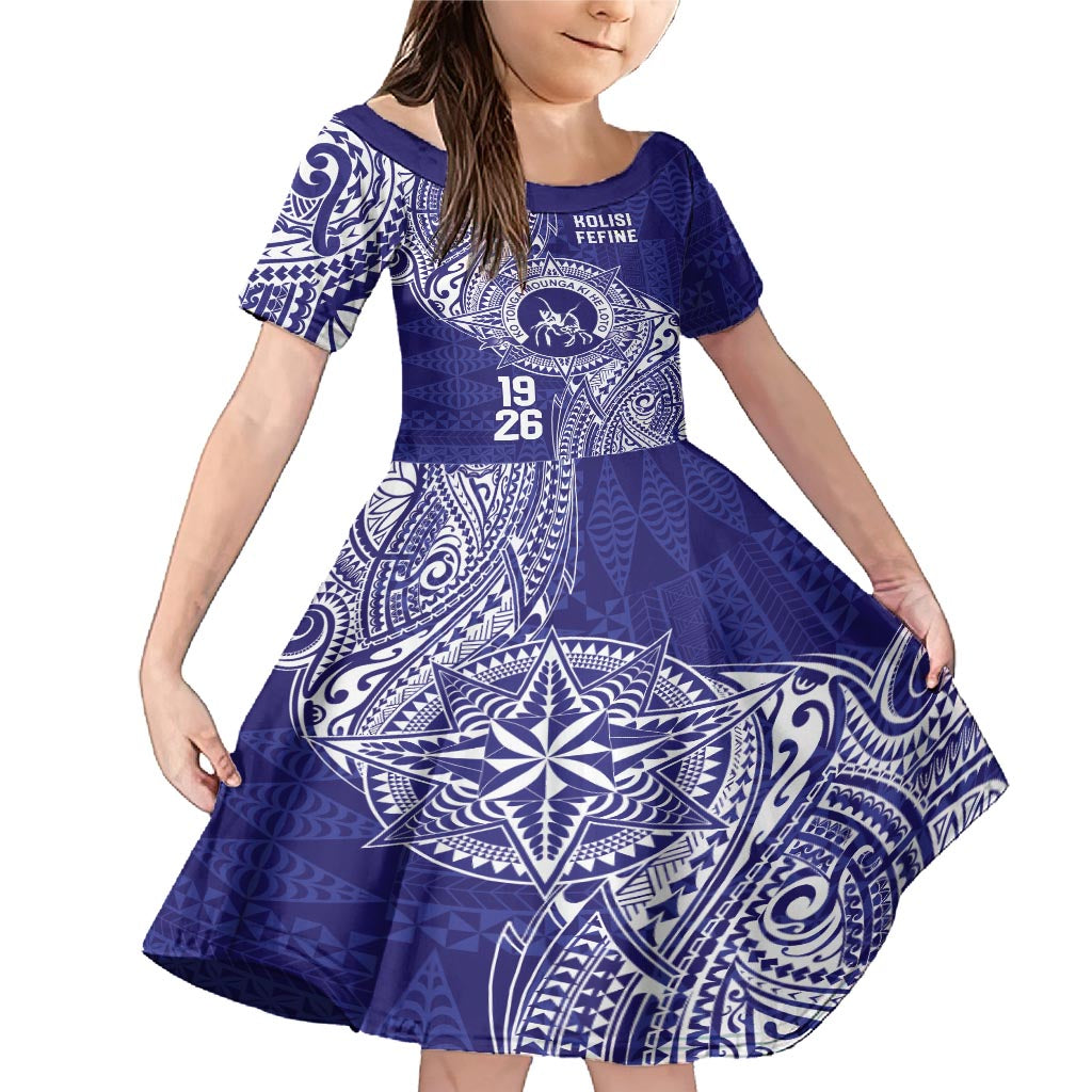 Personalised Tonga Queen Salote College Family Matching Mermaid Dress and Hawaiian Shirt Kolisi Fefine 1926 Special Kupesi Pattern LT9 Daughter's Dress Blue - Polynesian Pride