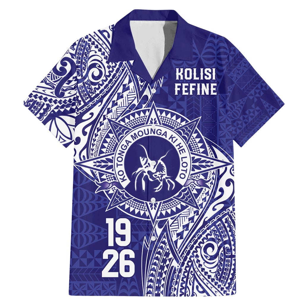 Personalised Tonga Queen Salote College Family Matching Mermaid Dress and Hawaiian Shirt Kolisi Fefine 1926 Special Kupesi Pattern LT9 Dad's Shirt - Short Sleeve Blue - Polynesian Pride