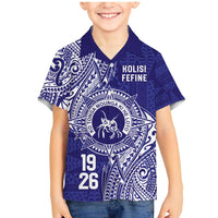 Personalised Tonga Queen Salote College Family Matching Mermaid Dress and Hawaiian Shirt Kolisi Fefine 1926 Special Kupesi Pattern LT9 Son's Shirt Blue - Polynesian Pride