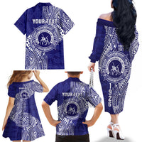 Personalised Tonga Queen Salote College Family Matching Off The Shoulder Long Sleeve Dress and Hawaiian Shirt Kolisi Fefine 1926 Special Kupesi Pattern LT9 - Polynesian Pride