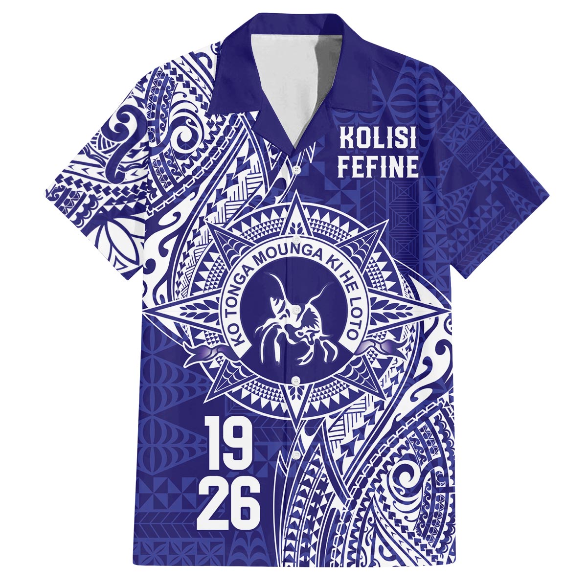 Personalised Tonga Queen Salote College Family Matching Off The Shoulder Long Sleeve Dress and Hawaiian Shirt Kolisi Fefine 1926 Special Kupesi Pattern LT9 Dad's Shirt - Short Sleeve Blue - Polynesian Pride