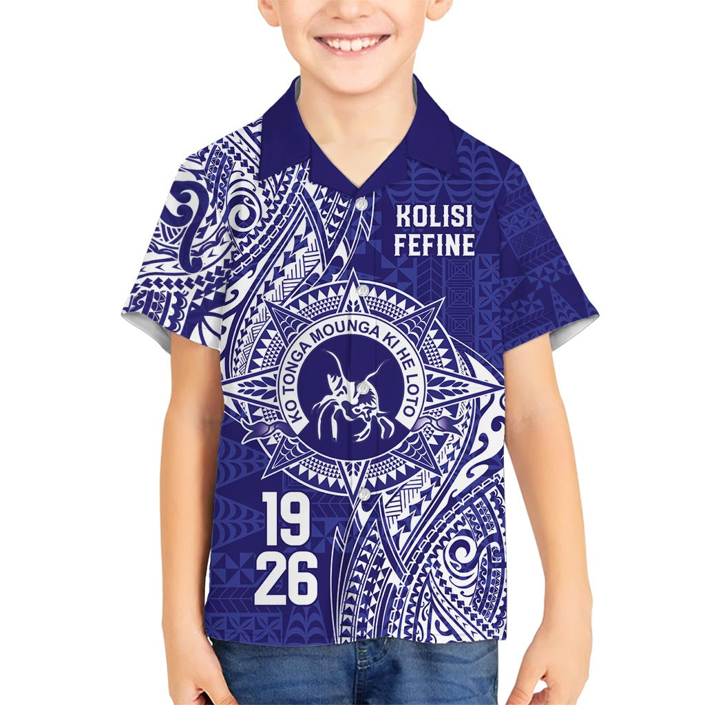 Personalised Tonga Queen Salote College Family Matching Off Shoulder Maxi Dress and Hawaiian Shirt Kolisi Fefine 1926 Special Kupesi Pattern LT9 Son's Shirt Blue - Polynesian Pride