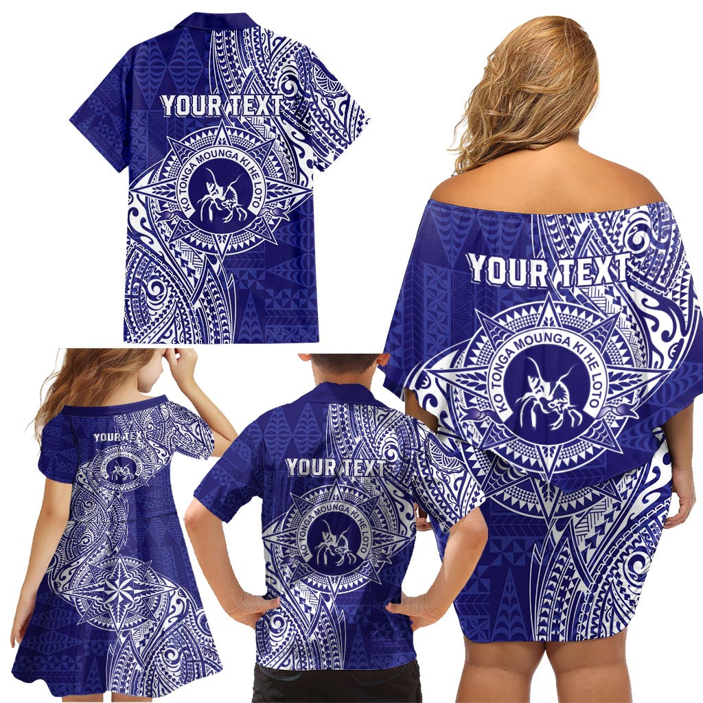 Personalised Tonga Queen Salote College Family Matching Off Shoulder Short Dress and Hawaiian Shirt Kolisi Fefine 1926 Special Kupesi Pattern LT9 - Polynesian Pride