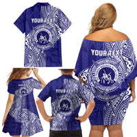 Personalised Tonga Queen Salote College Family Matching Off Shoulder Short Dress and Hawaiian Shirt Kolisi Fefine 1926 Special Kupesi Pattern LT9 - Polynesian Pride