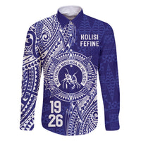 Personalised Tonga Queen Salote College Family Matching Off Shoulder Short Dress and Hawaiian Shirt Kolisi Fefine 1926 Special Kupesi Pattern LT9 Dad's Shirt - Long Sleeve Blue - Polynesian Pride