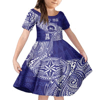 Personalised Tonga Queen Salote College Family Matching Tank Maxi Dress and Hawaiian Shirt Kolisi Fefine 1926 Special Kupesi Pattern LT9 Daughter's Dress Blue - Polynesian Pride